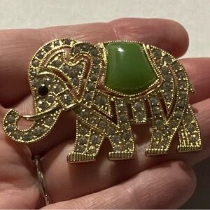 Monet Gold and Green Elephant Brooch